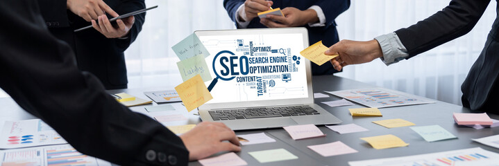 SEO search engine optimization for brisk e-commerce and online retail business showing on computer...