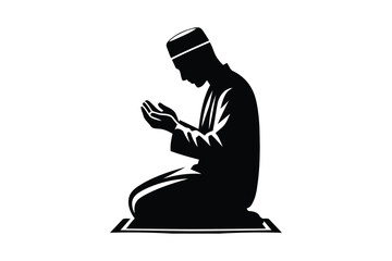 Silhouette of a Devout Individual Kneeling in Prayer, Spiritual and Religious Serenity