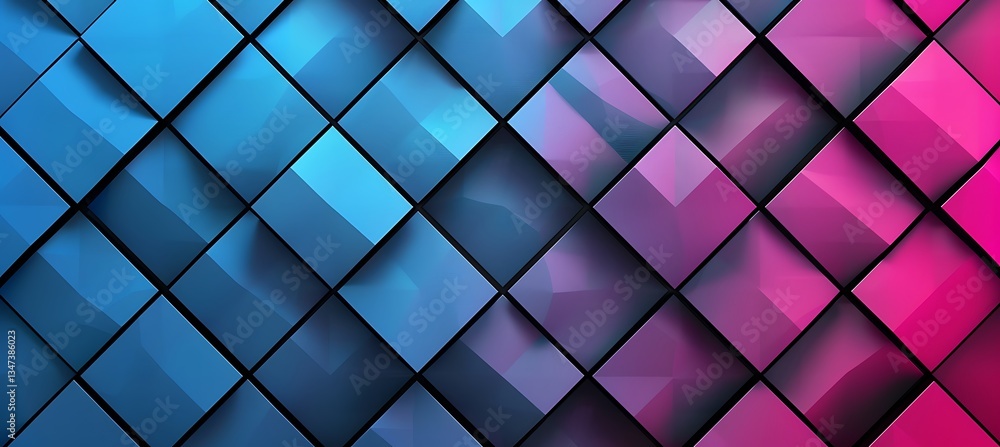 Aufkleber background with rhombus grid in alternating shades of cyan and magenta – empty template for web bann
