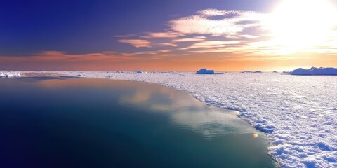 Fototapeta premium Frozen North Pole Coastline with Ice Formations and Arctic Waters Banner