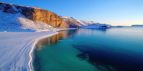 Obraz premium Frozen North Pole Coastline with Ice Formations and Arctic Waters Banner