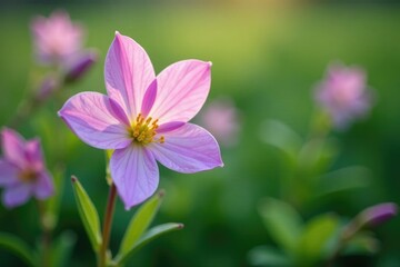 Fototapeta premium Delicate flower with five petals in pastel shades, foliage, spring blooms, aquilegia