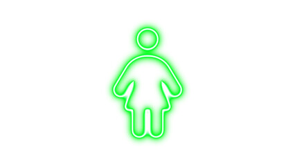 Neon symbol person dress icon green color glow with transparent background
