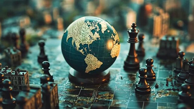 Global strategy chessboard conceptual metaphor visualizing international relations and geopolitics interplay