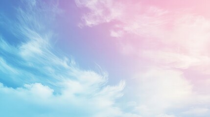 Smooth Pastel Sky Gradient with Blue, Pink, and White Clouds - Dreamy Celestial Background