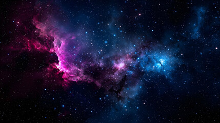 Naklejka premium Colorful Cosmic Nebula Space Scene Showing Starry Sky and Galaxies in Deep Blue Purple Pink Tones