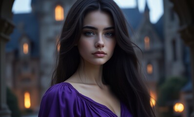 Elegant young woman in twilight