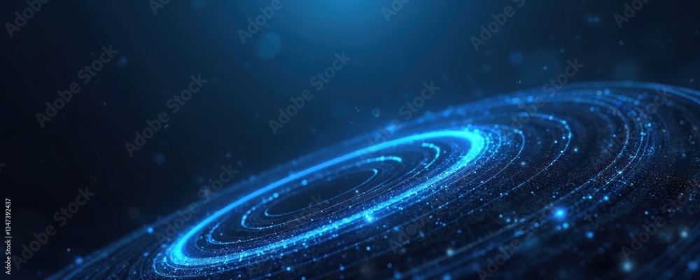Poster abstract technology background. blue lines circle tunnel. digital data flow, network connection, fut