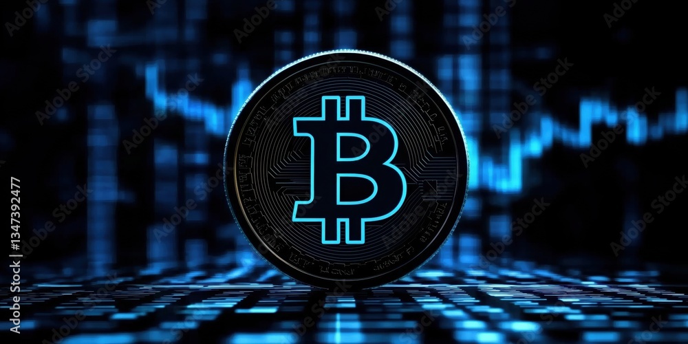 Poster bitcoin logo displayed prominently on a technical analysis chart highlighting market trends and trad