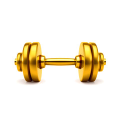 Fototapeta premium Dumbbell gold metal icon on white background. Generative AI