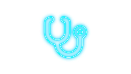 Neon symbol stethoscope icon cyan color glow with transparent background