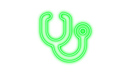 Neon symbol stethoscope icon green color glow with transparent background