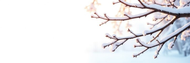 Isolated tree branches with snow on white background, winter, branches