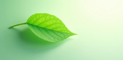 Obraz premium Delicate green leaf on a soft white background with subtle gradient, gradient colors, ethereal atmosphere