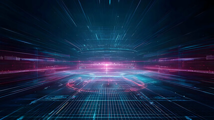 Futuristic Digital Network Tunnel With Glowing Lines And Points