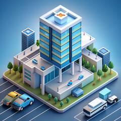 Isometric Low-poly City Building. Modern Architecture Design