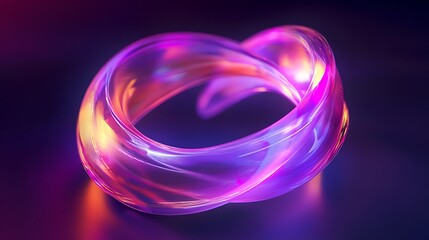 A futuristic holographic logo with smooth, flowing edges, glowing softly in a dark digital environment 