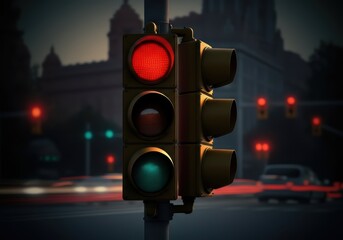 Traffic light displaying red and green signals at night