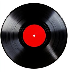 Vinyl Record with Red Label on White Background Classic Design