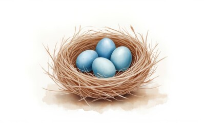 Blue eggs nestled in a nest