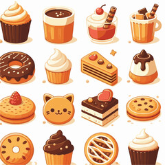 dessert, cookie, food, sweet, biscuit, bakery, background, chocolate, snack, delicious, brown, candy, homemade, isolated, pastry, bake, tasty, chip, cake, closeup, breakfast, fresh, treat, chips, vect