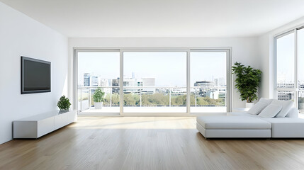 Modern White Apartment Living Room With City View