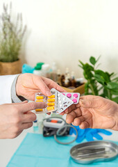 Elderly woman at a doctor appointment. Selective focus.