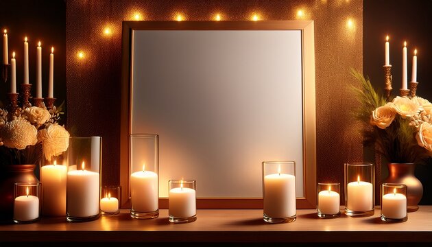 Promotional event template with soft glowing candlelight accents and clean space for event details, warm elegant mood, ideal for invitations, branding, posters, luxury gatherings, and announcements.
