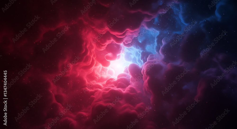 Poster cosmic nebula glowing swirl red and blue clouds deep space abstract high resolution