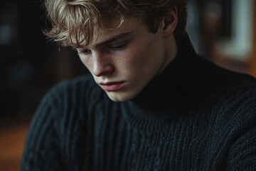 Young man with a serious look on his face, standing in front of a vibrant graffiti wall, expressing determination and focus.