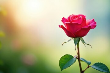 Fototapeta premium Isolated single rose with soft focus on white background, blooming, garden, field