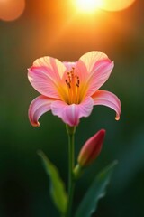 Naklejka premium Simple yet elegant flower in the morning light, sunrise, color