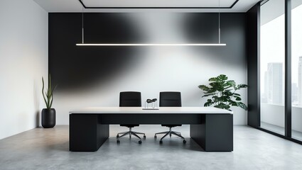 Aesthetic gradient black to white themed office interior concept