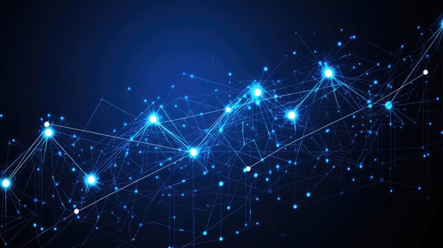 Abstract network graphic, rising trend, futuristic background. Possible stock image use Technology, innovation, data visualization