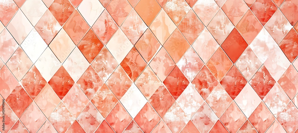 Poster background of rhombus grid with alternating shades of peach and coral – empty template for web banne
