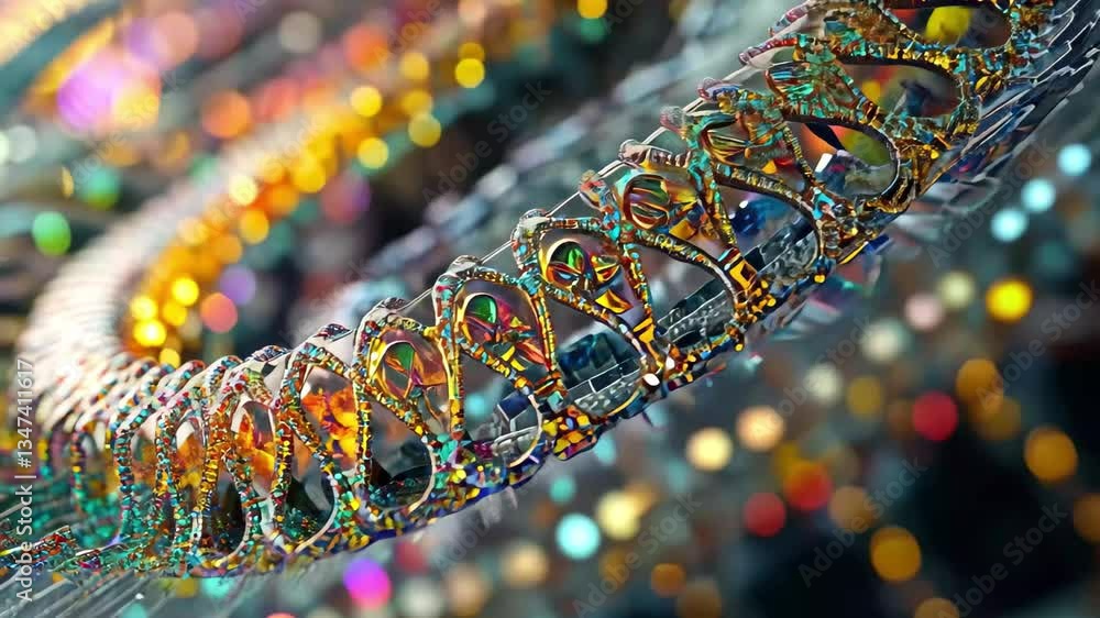 Poster processing scientific data with intricate dna strand visualization in a circular format, processing 
