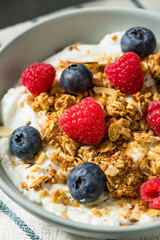 Sweet Healthy Homemade Greek Yogurt with Granola for Breakfast