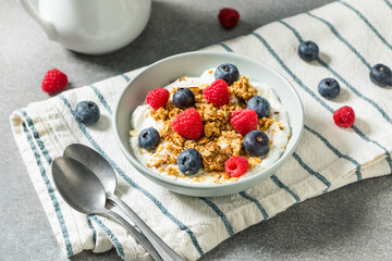 Sweet Healthy Homemade Greek Yogurt with Granola for Breakfast