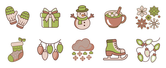 Green Winter Holiday Icons

