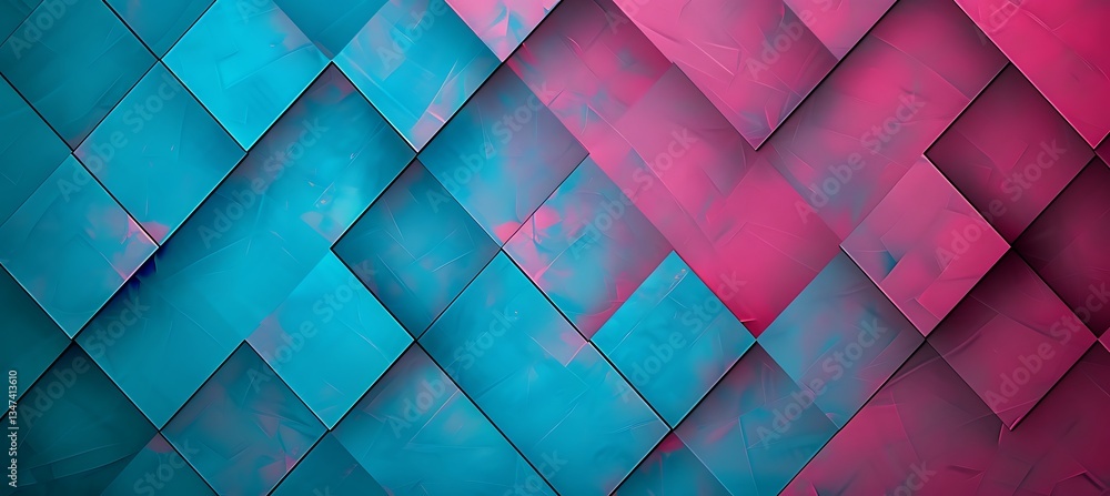 Poster background with rhombus grid in alternating shades of cyan and magenta – empty template for web bann