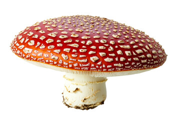 Fly agaric mushroom, toadstool isolated on black background, cut out transparent