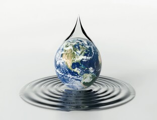Obraz premium A water droplet encasing Earth highlights conservation and sustainability, emphasizing the importance of clean water. Ideal for environmental awareness, sustainability, and eco campaigns