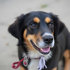 Happy Tan and White Dog Relaxing Outdoors in a Sunny Garden Setting