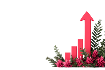 Growth chart, upward trend, decorative flower arrangement, cut out transparent