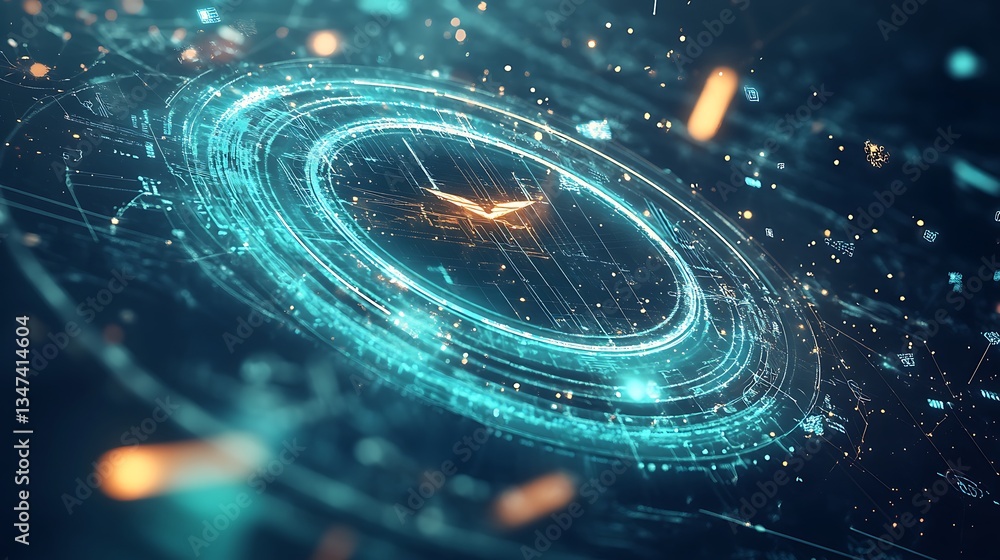 Poster tech bloom: a logo surrounded by pulsating light