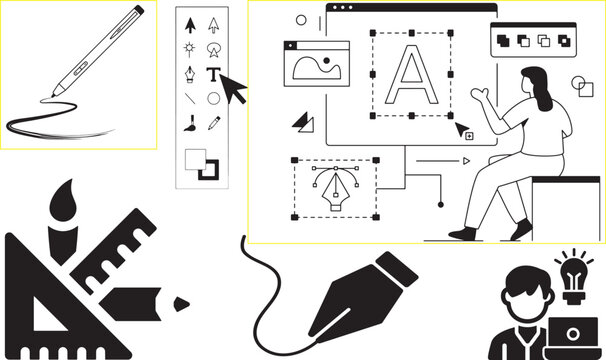 illustration, application, toolbar, editing, menu, edit, app, soft, graphic, vector, design, ui, interface, program, software, orange, icons, tools, graphics, stroke, rectangle, magic wand, layout, gr