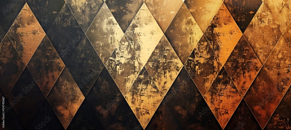 Poster background with rhombus grid in alternating shades of gold and bronze – empty template for web banne