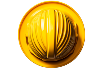 Overhead shot of a yellow hard hat used for construction, cut out transparent