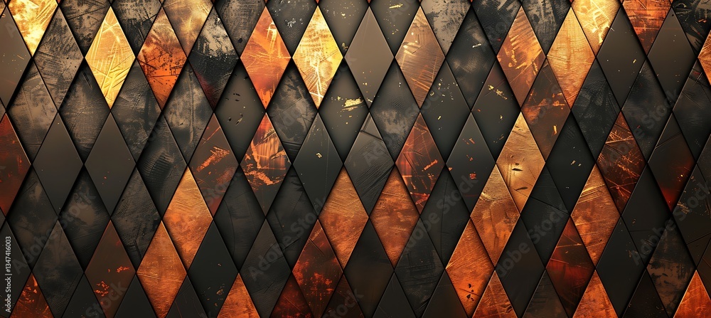 Poster background with rhombus grid in alternating shades of gold and bronze – empty template for web banne