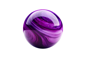 Glassy ball with purple pattern and highlight in center, cut out transparent
